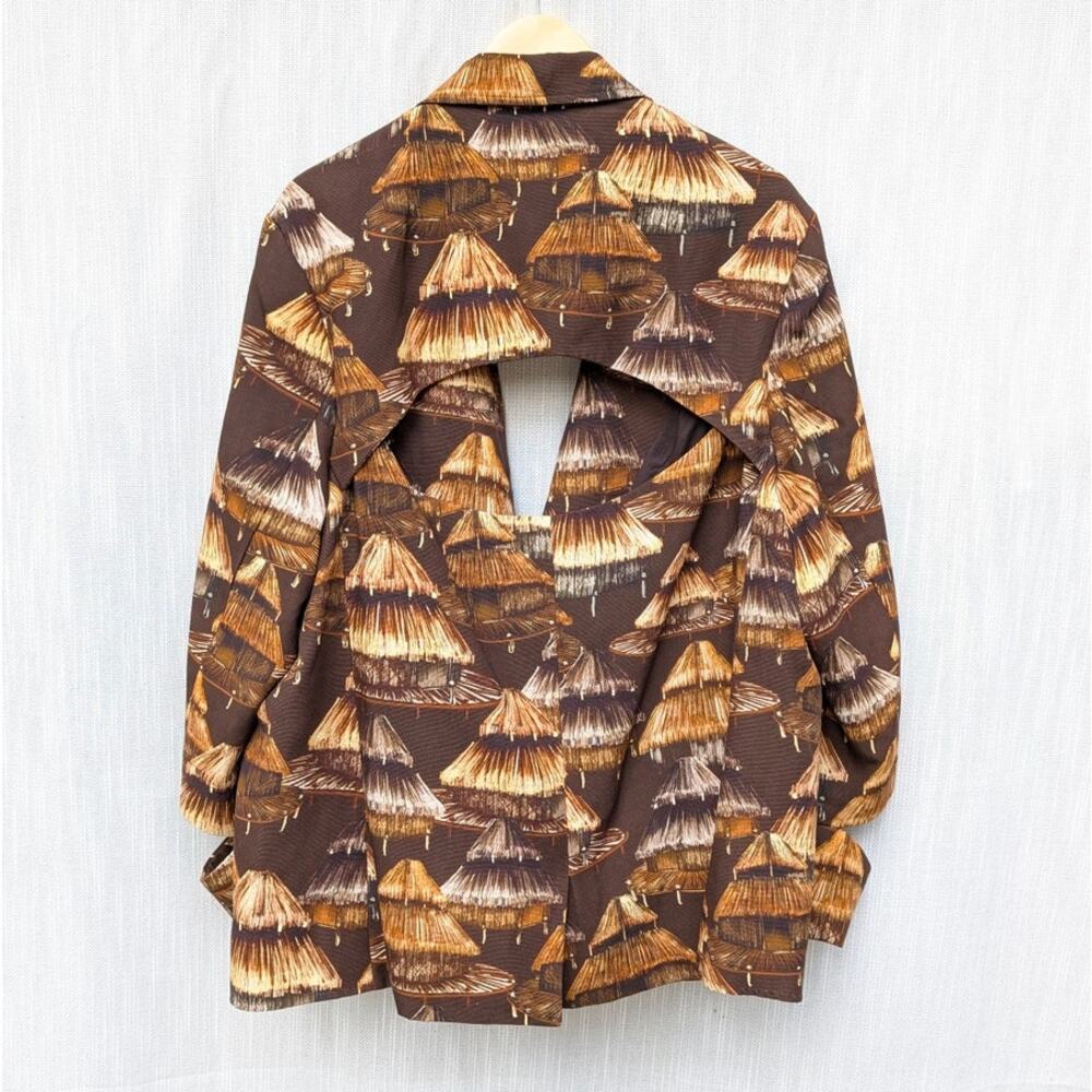 Farm Rio Shuhu Brown Cutout Single-breasted Long Sleeve Blazer Jacket, size L - Picture 3 of 13